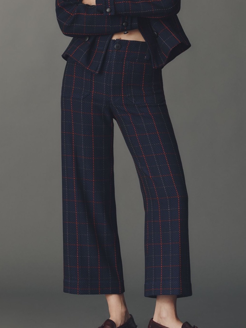 Anthropologie COLETTE Cropped Wide-Leg Knit Pants Maeve NEW 28 Blue Plaid